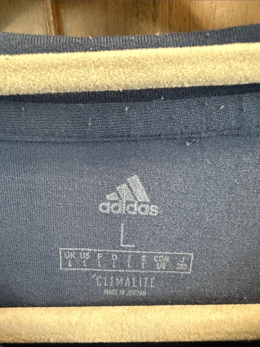 adidas Men’s Blue Short-Sleeve Crew Tee with Black Shoulder Stripes